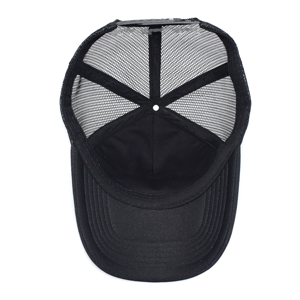 Black Mesh Trucker Cap with White Oval Embroidered Logo Patch