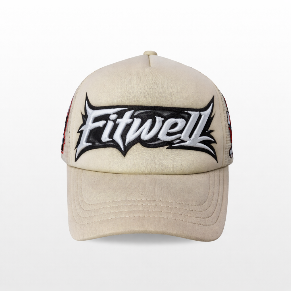 Beige Foam Front Trucker Cap with Bold 3D Embroidered Letter Logo