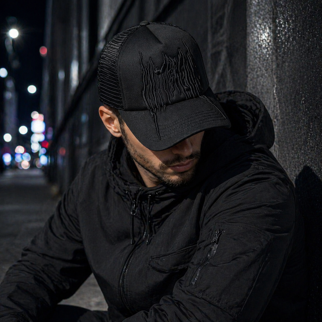All Black 3D Flame Embroidery Foam Trucker Cap
