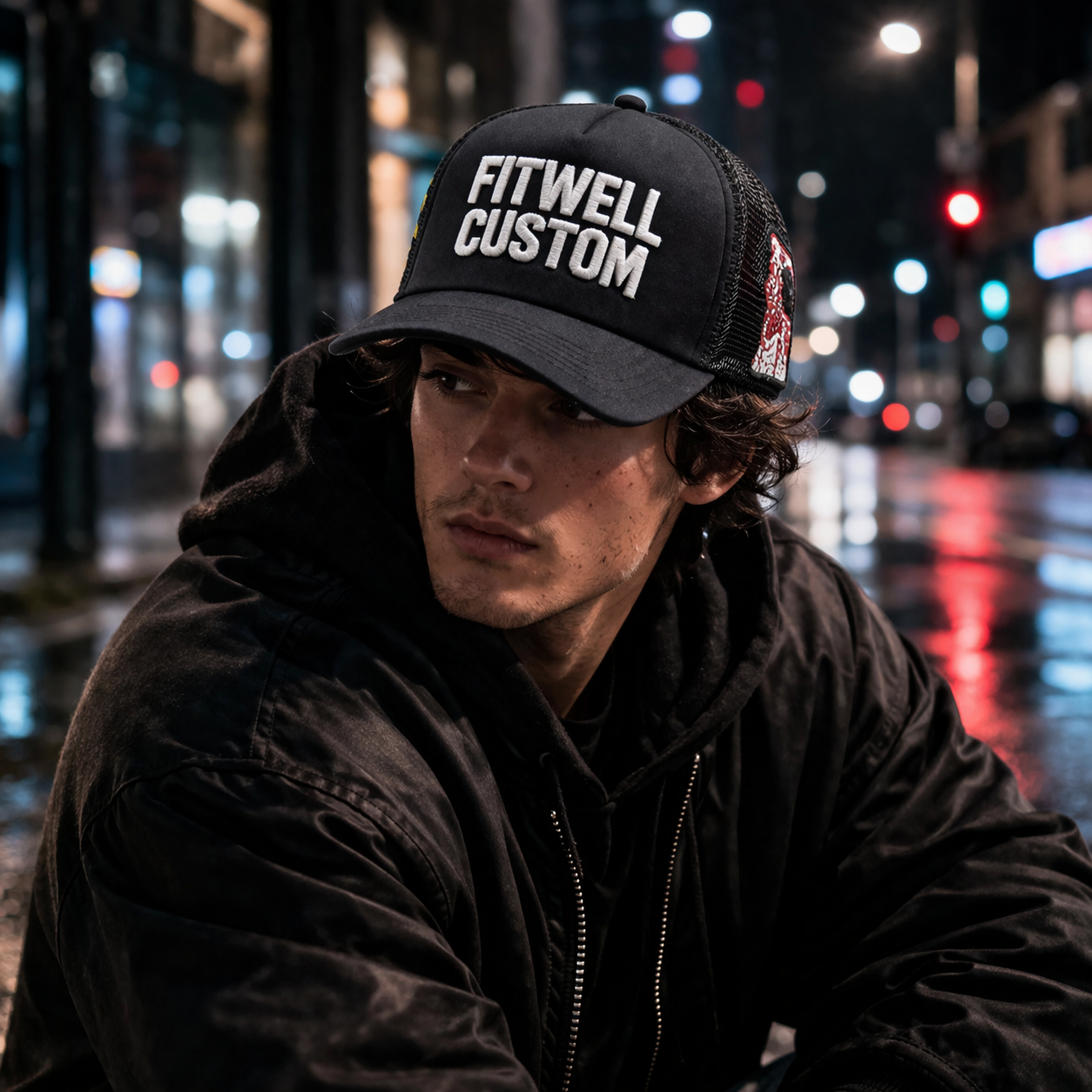 Black Foam Trucker Cap with Bold 3D Embroidered Slogan Logo