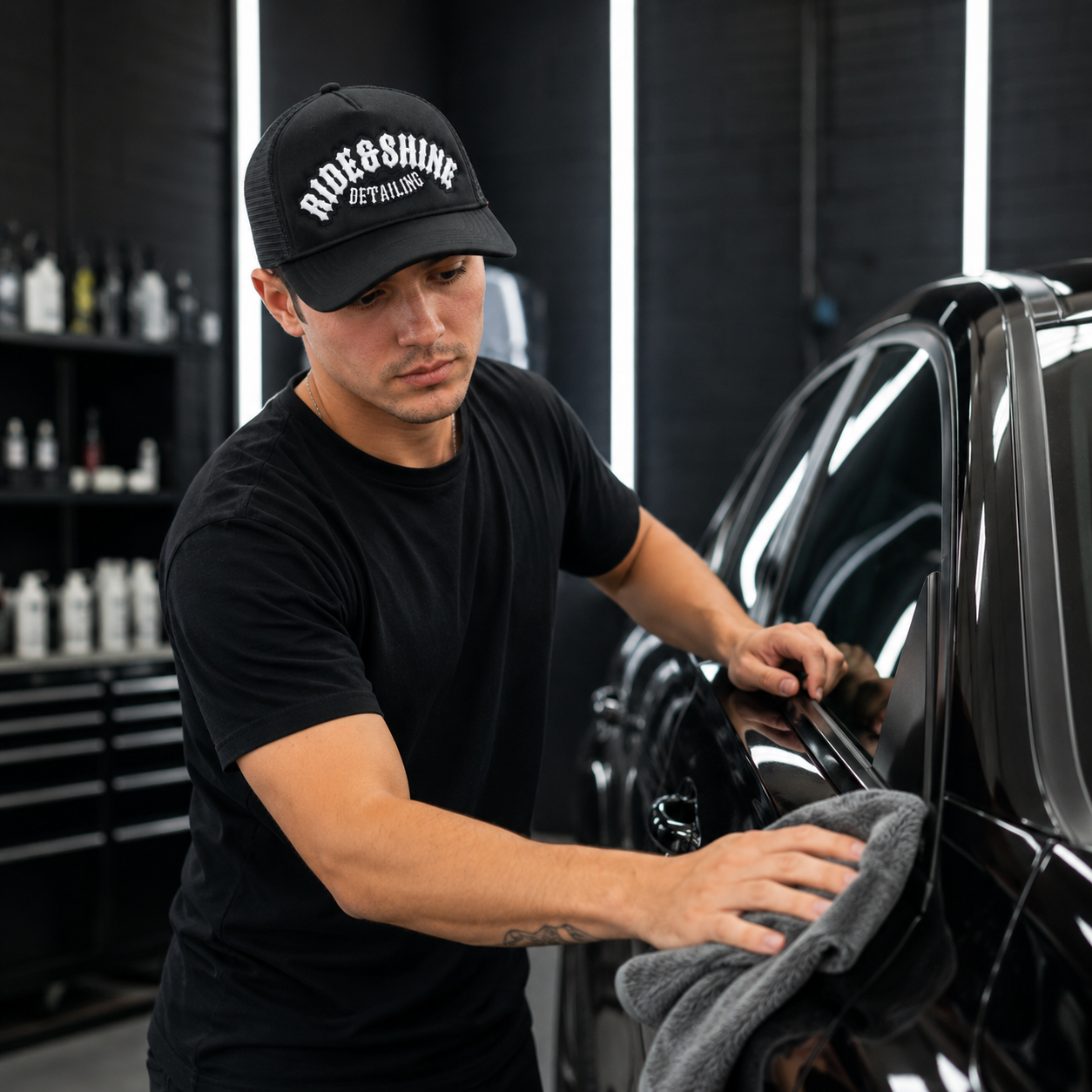 Black Foam Trucker Cap with Raised Embroidered Front Logo