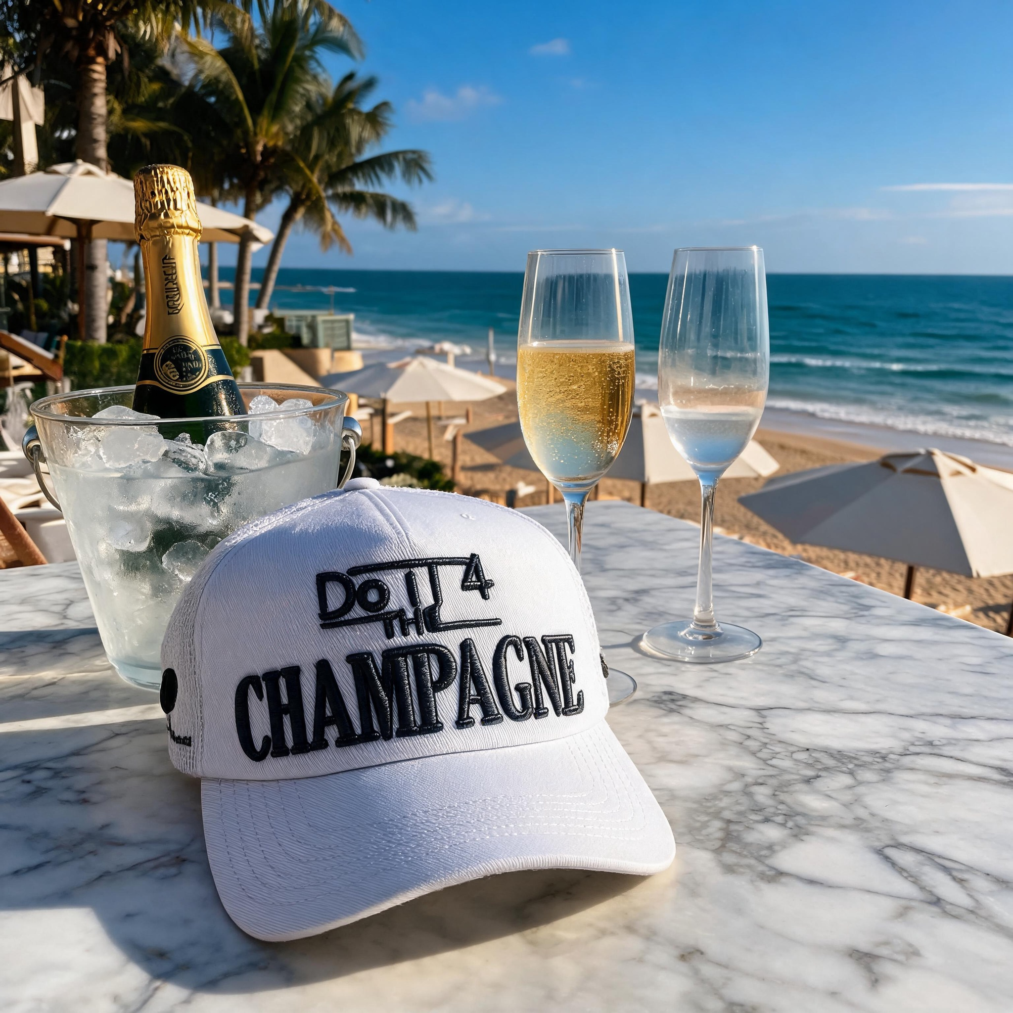 White Champagne Slogan 3D Embroidered Foam Trucker Hat