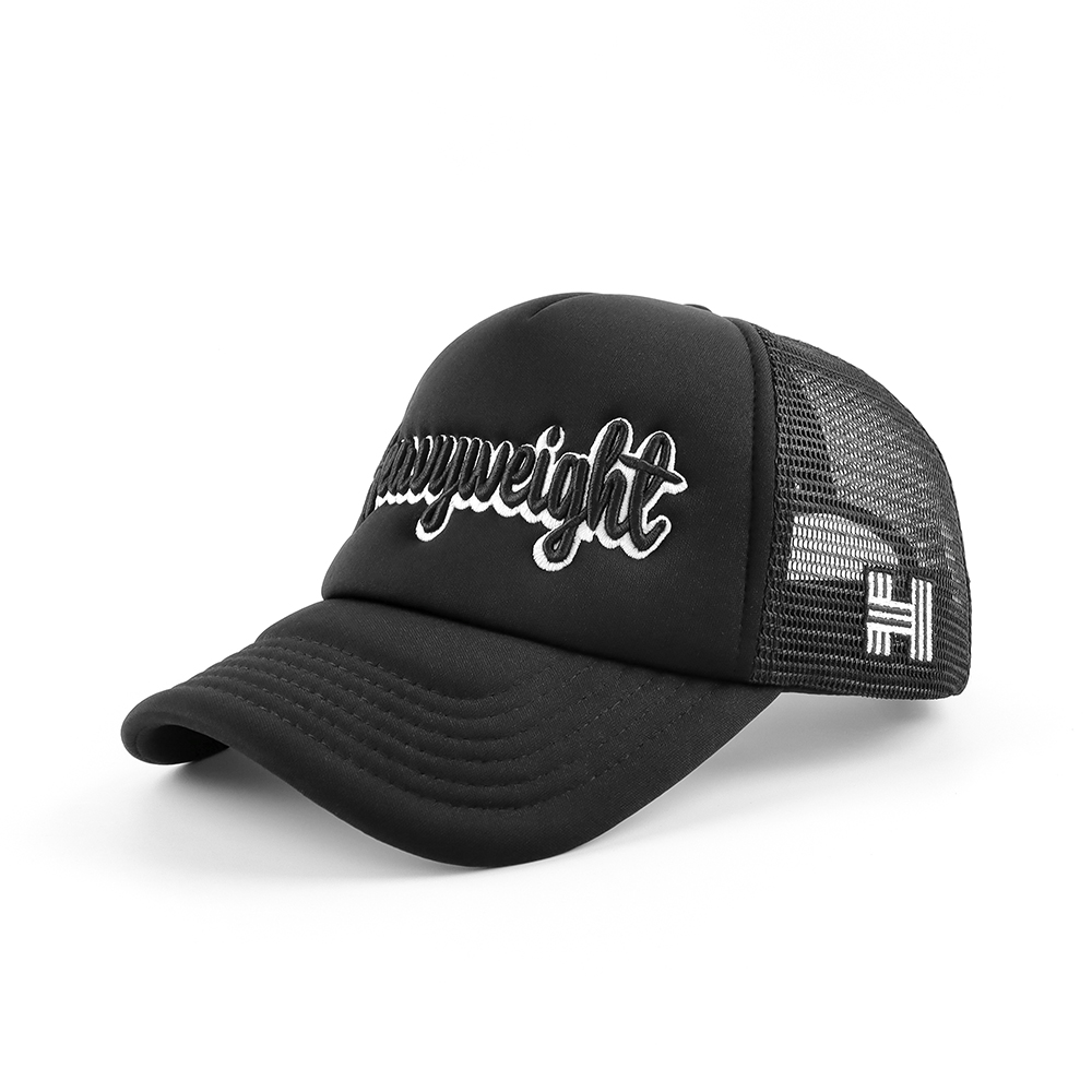 Black Script Logo Foam Mesh Trucker Cap