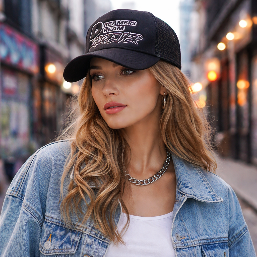 Dreamers Dream Forever 3D Embroidered Black Foam Trucker Hat
