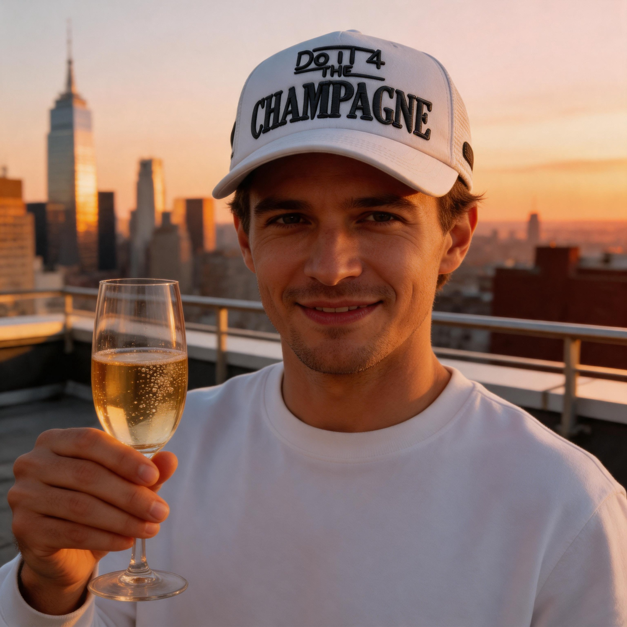 White Champagne Slogan 3D Embroidered Foam Trucker Hat