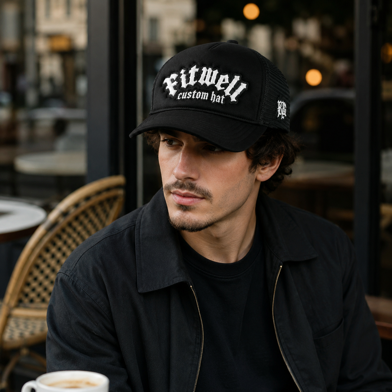 Black Foam Trucker Cap with Raised Embroidered Front Logo
