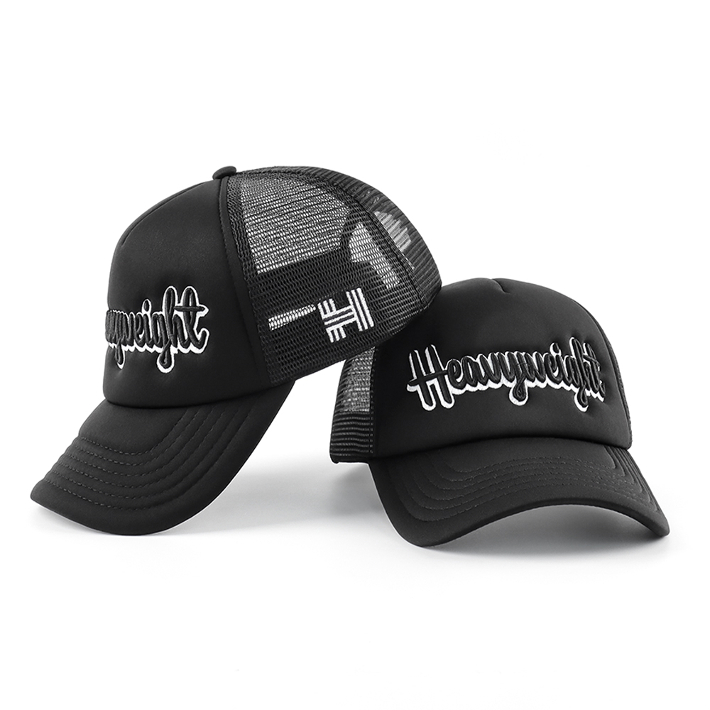 Black Script Logo Foam Mesh Trucker Cap