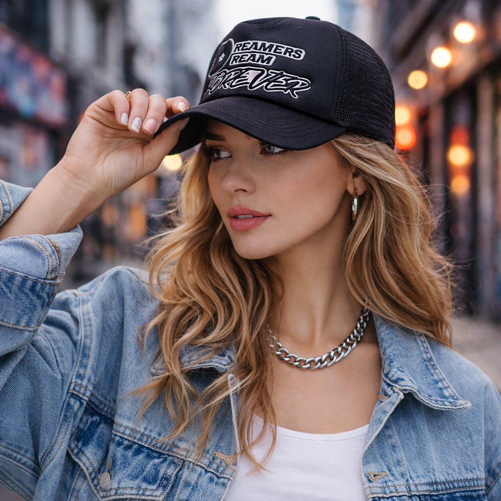 Dreamers Dream Forever 3D Embroidered Black Foam Trucker Hat
