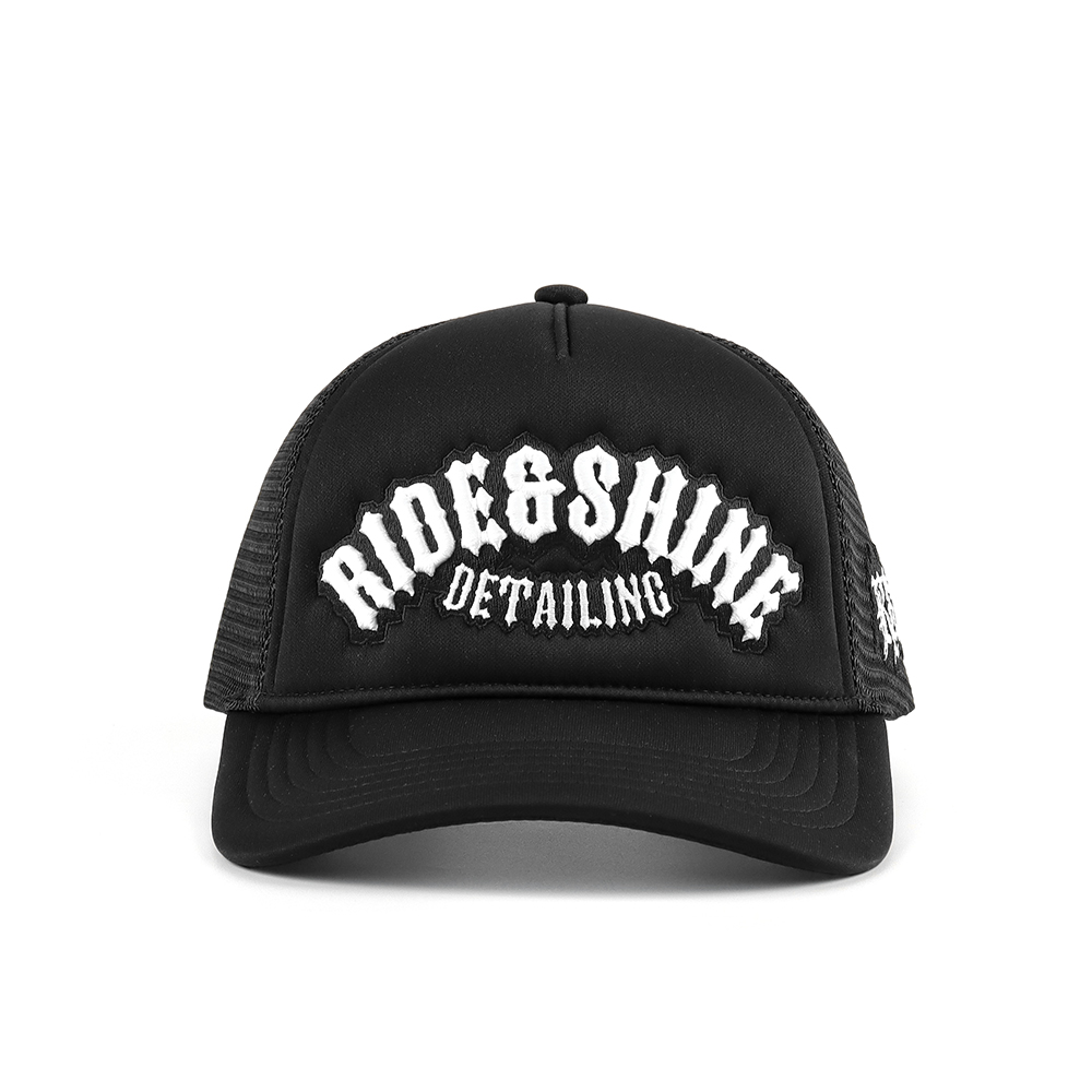 Black Foam Trucker Cap with Raised Embroidered Front Logo