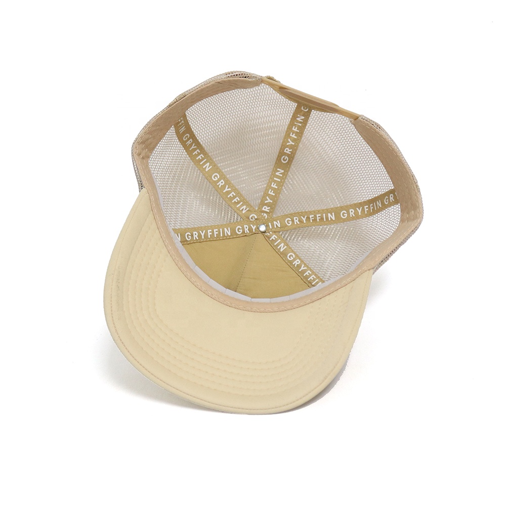 Beige Foam Trucker Hat with White 3D Embroidered GRYFFIN Logo