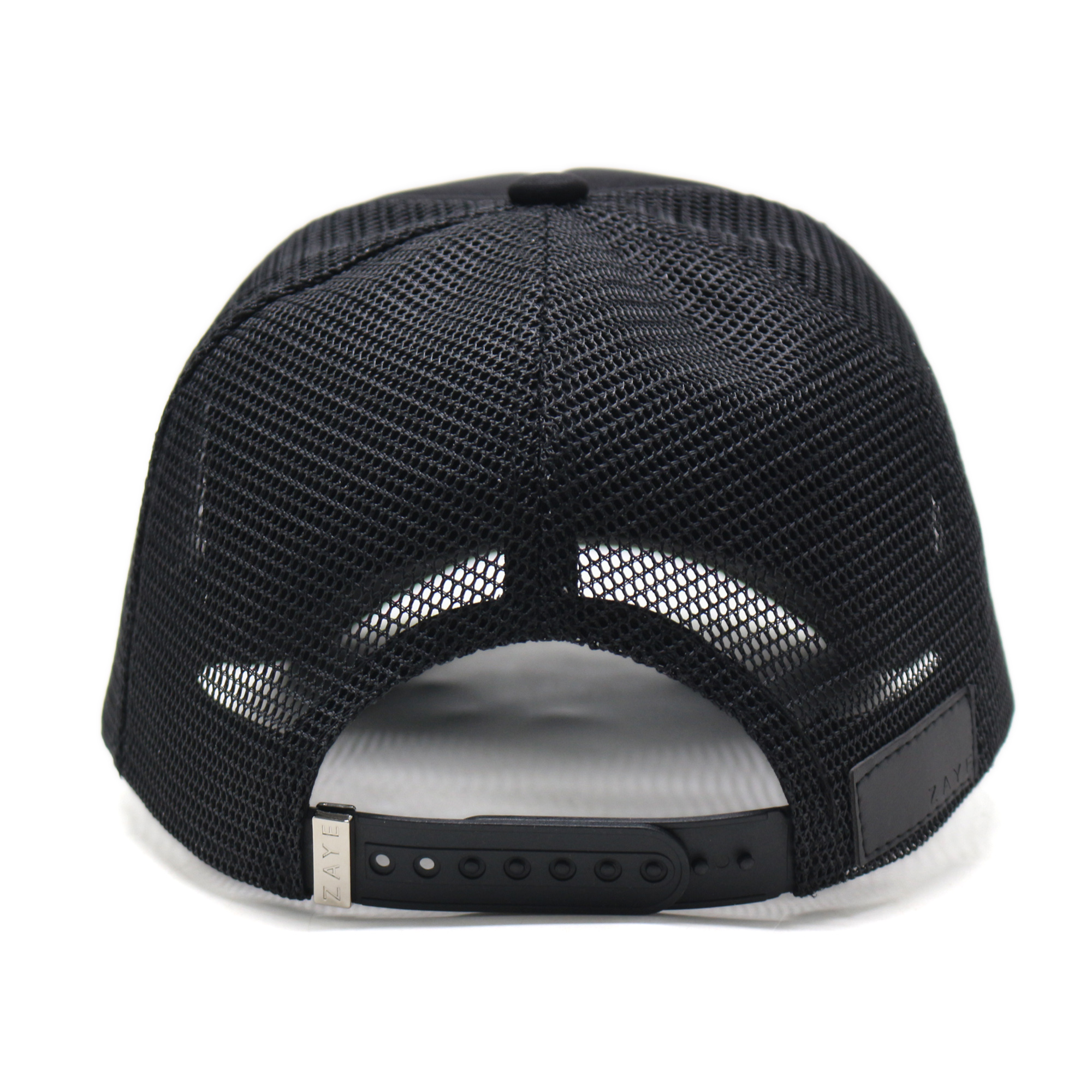 Black Foam Mesh Trucker Cap with White 3D Monogram Embroidery