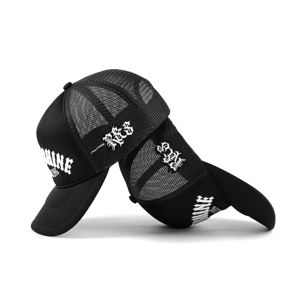 Black Foam Trucker Cap with Raised Embroidered Front Logo