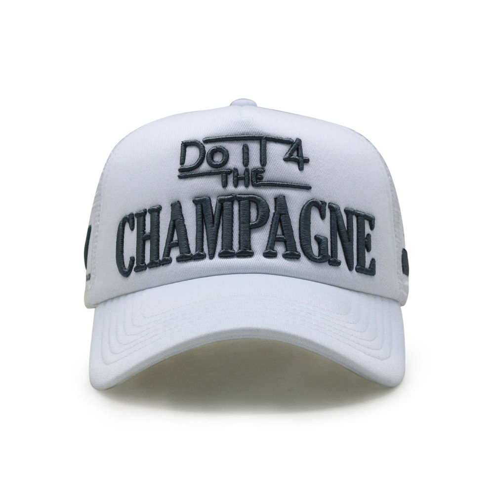 White Champagne Slogan 3D Embroidered Foam Trucker Hat