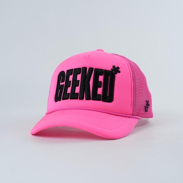 Neon Pink Foam Trucker Hat with Black 3D Letter Embroidery