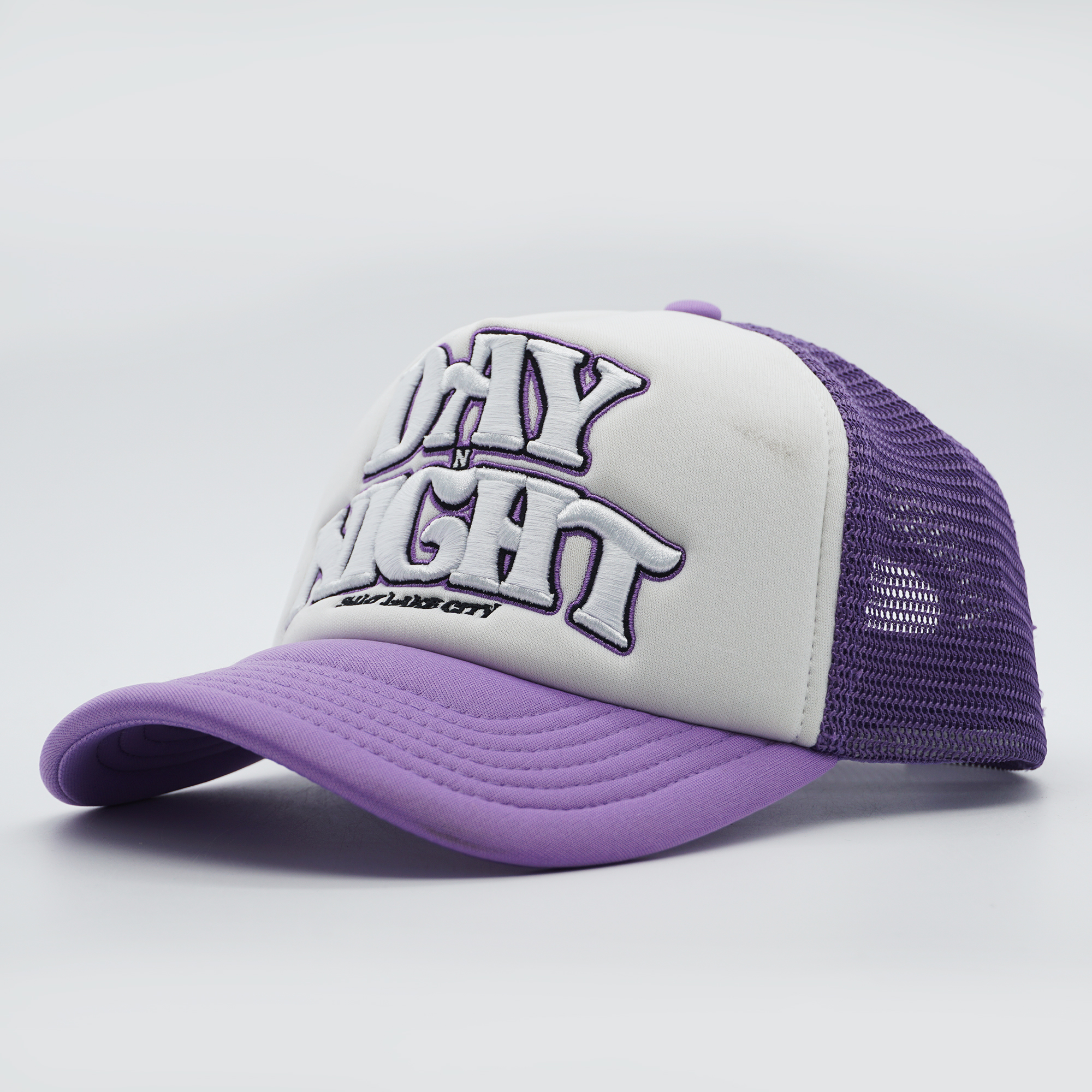 Purple and White Day N Night Embroidered Trucker Hat