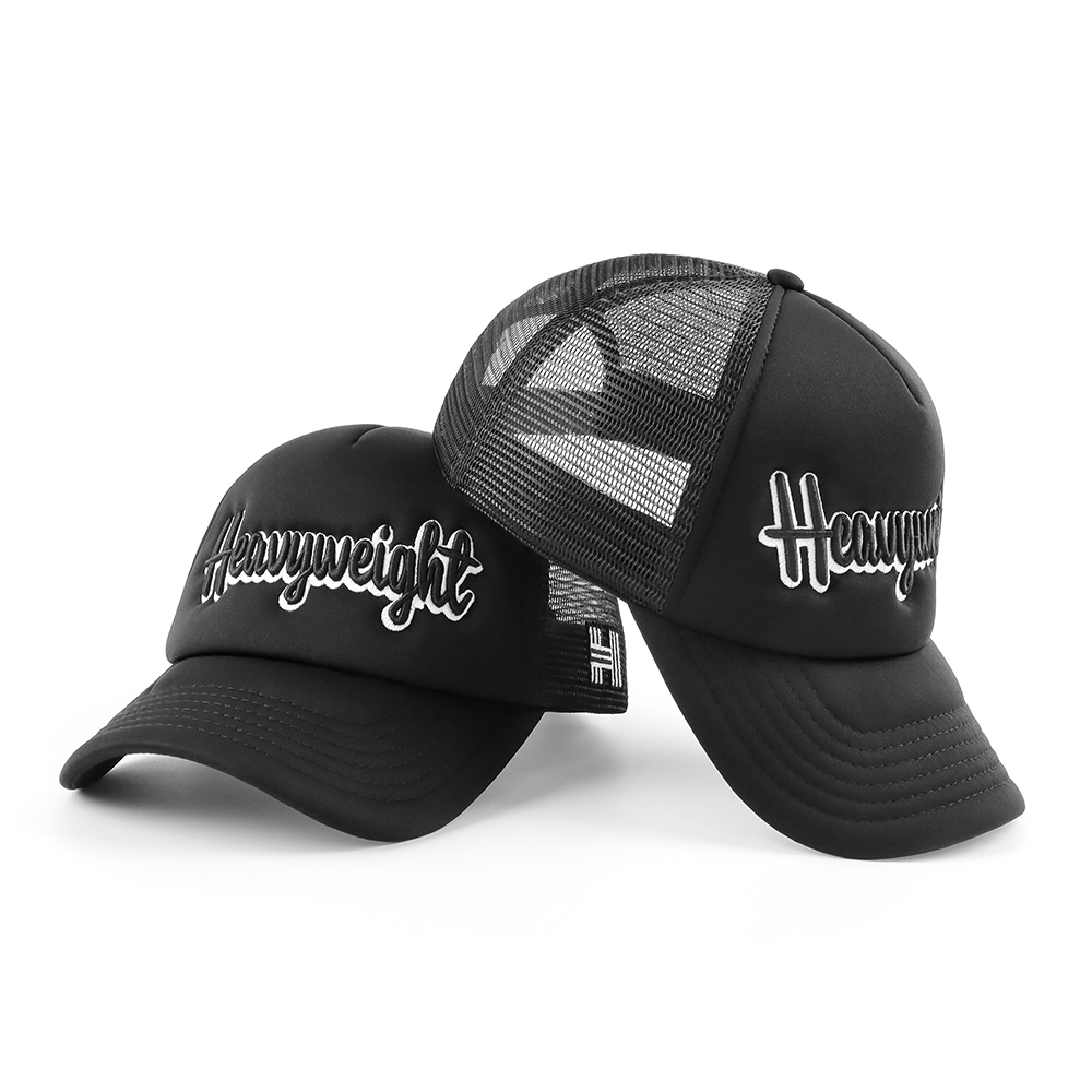 Black Script Logo Foam Mesh Trucker Cap