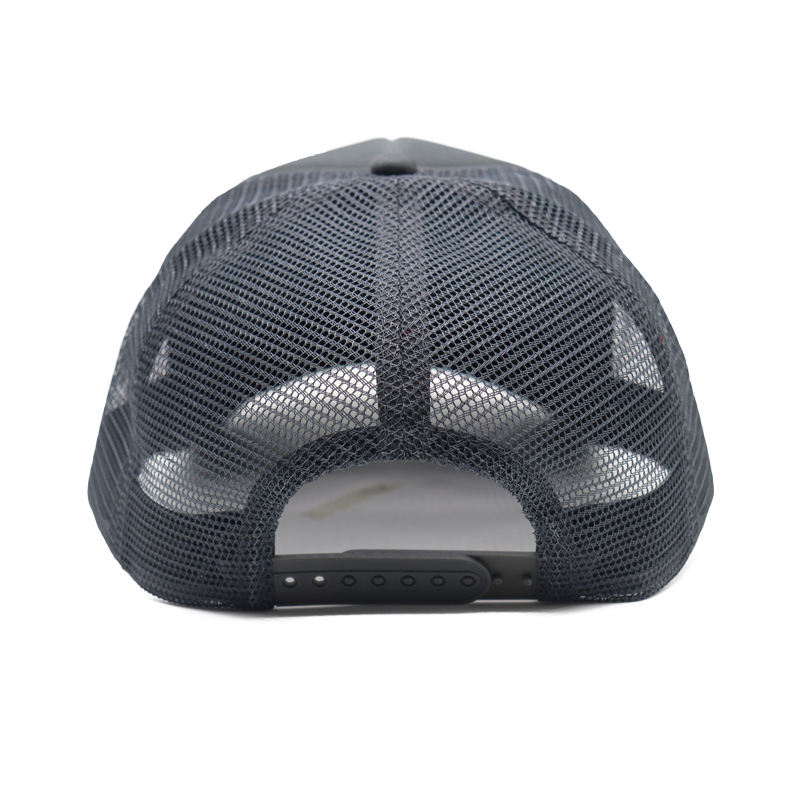 Grey Mesh Trucker Cap with Raised Letter Embroidery and Cross Design