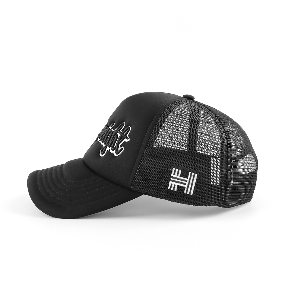 Black Script Logo Foam Mesh Trucker Cap