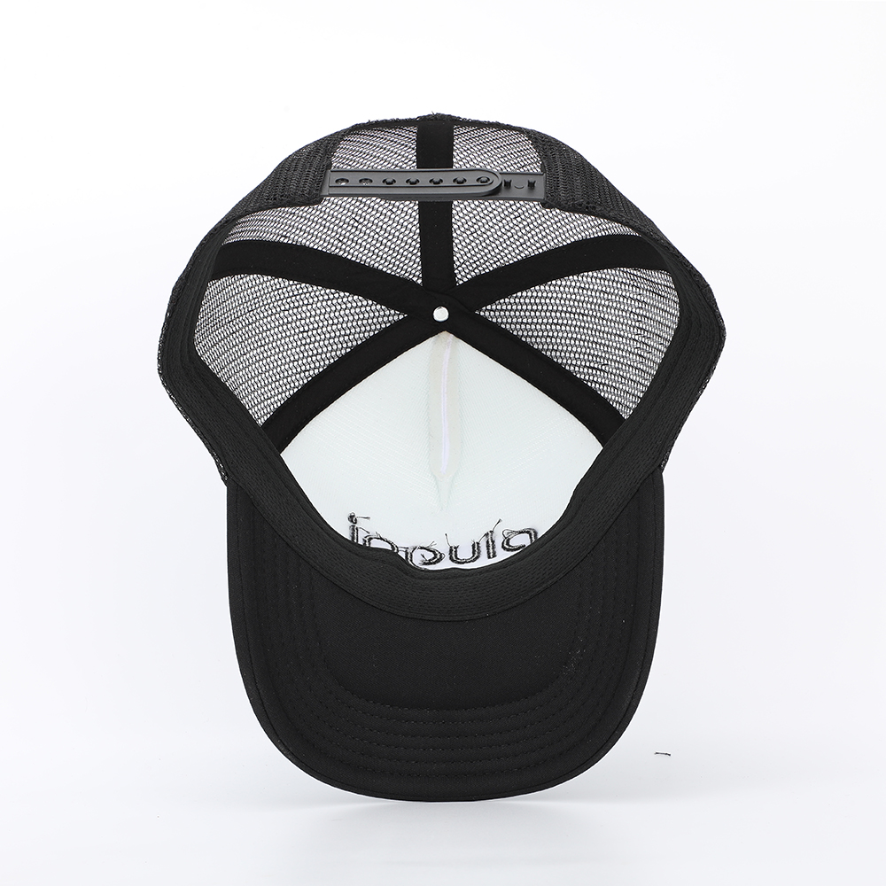 White & Black Mesh Trucker Hat with Raised Embroidered Logo