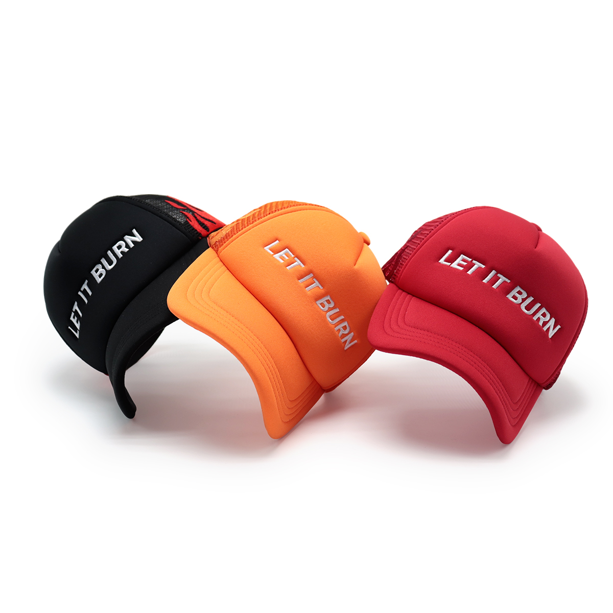 LET IT BURN 5-Panel Foam Mesh Trucker Hat with Flat Embroidery