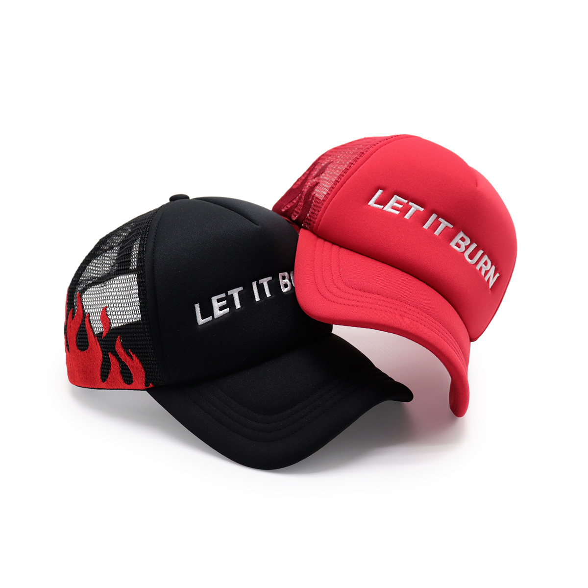 LET IT BURN 5-Panel Foam Mesh Trucker Hat with Flat Embroidery