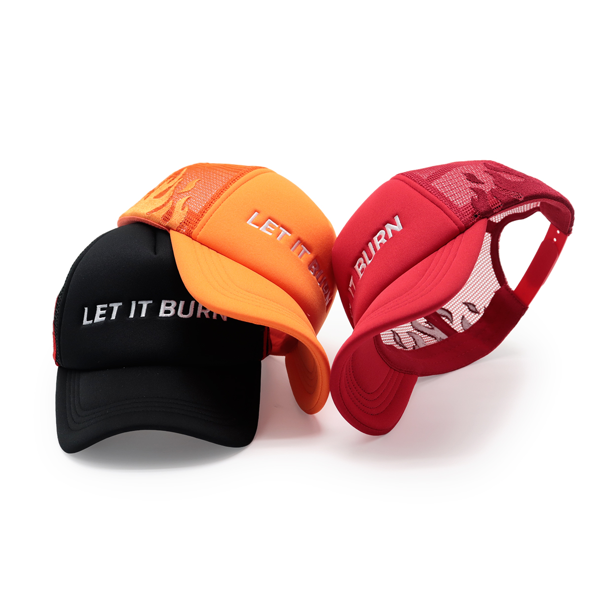 LET IT BURN 5-Panel Foam Mesh Trucker Hat with Flat Embroidery