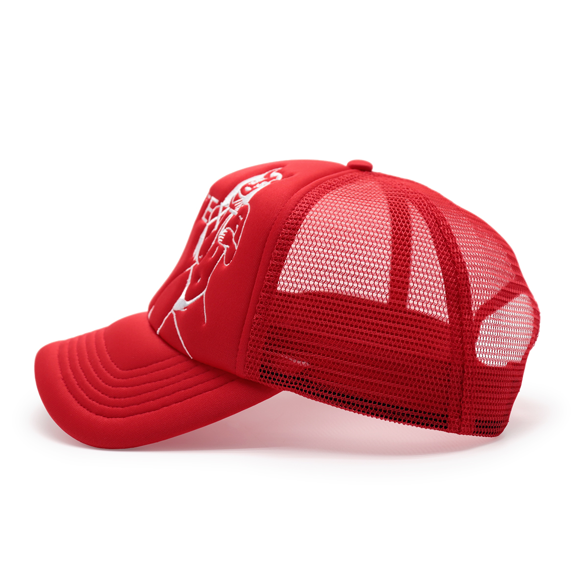 5-Panel Foam Mesh Trucker Hat with Bikini Line Flat Embroidery