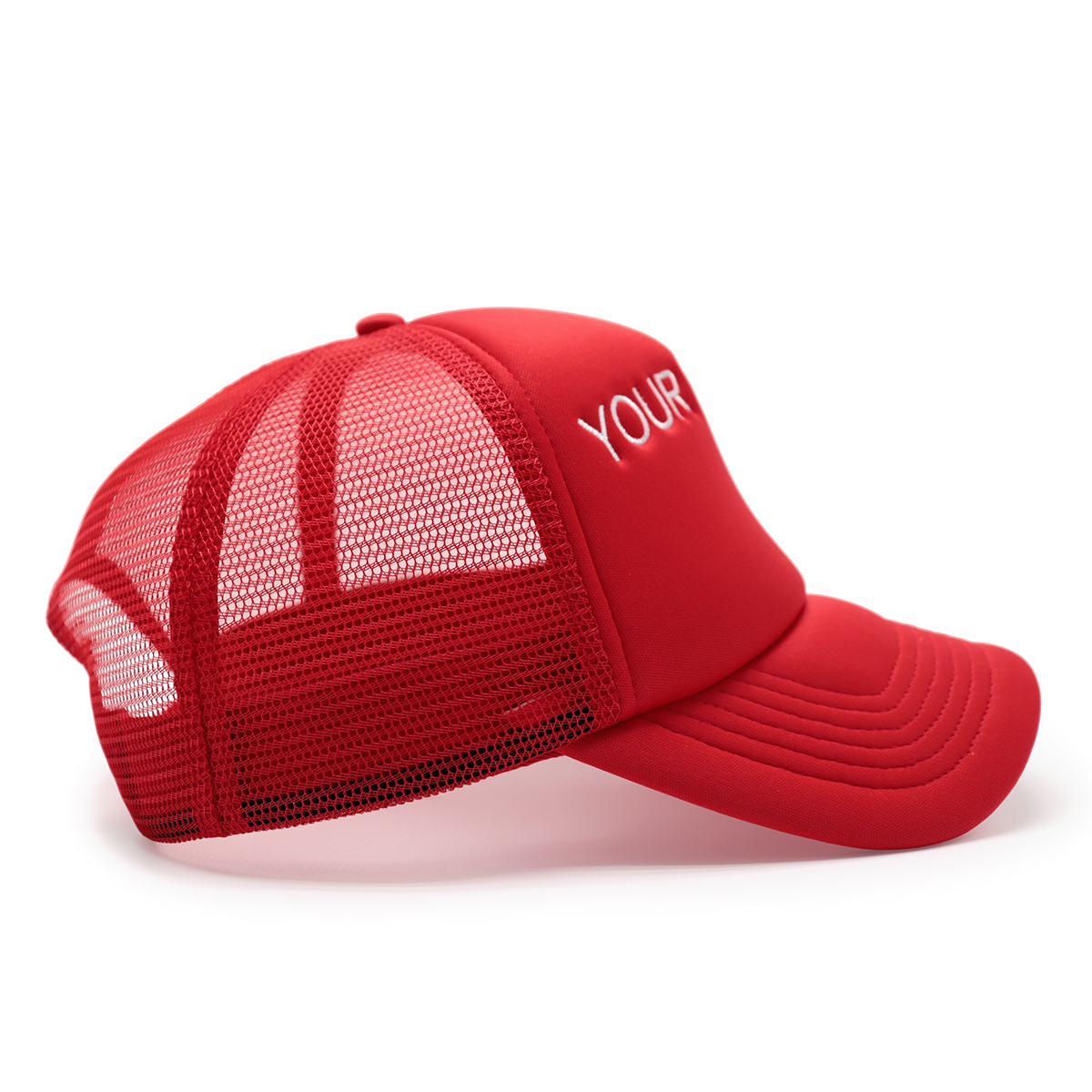 5-Panel Foam Mesh Trucker Hat with Bikini Line Flat Embroidery