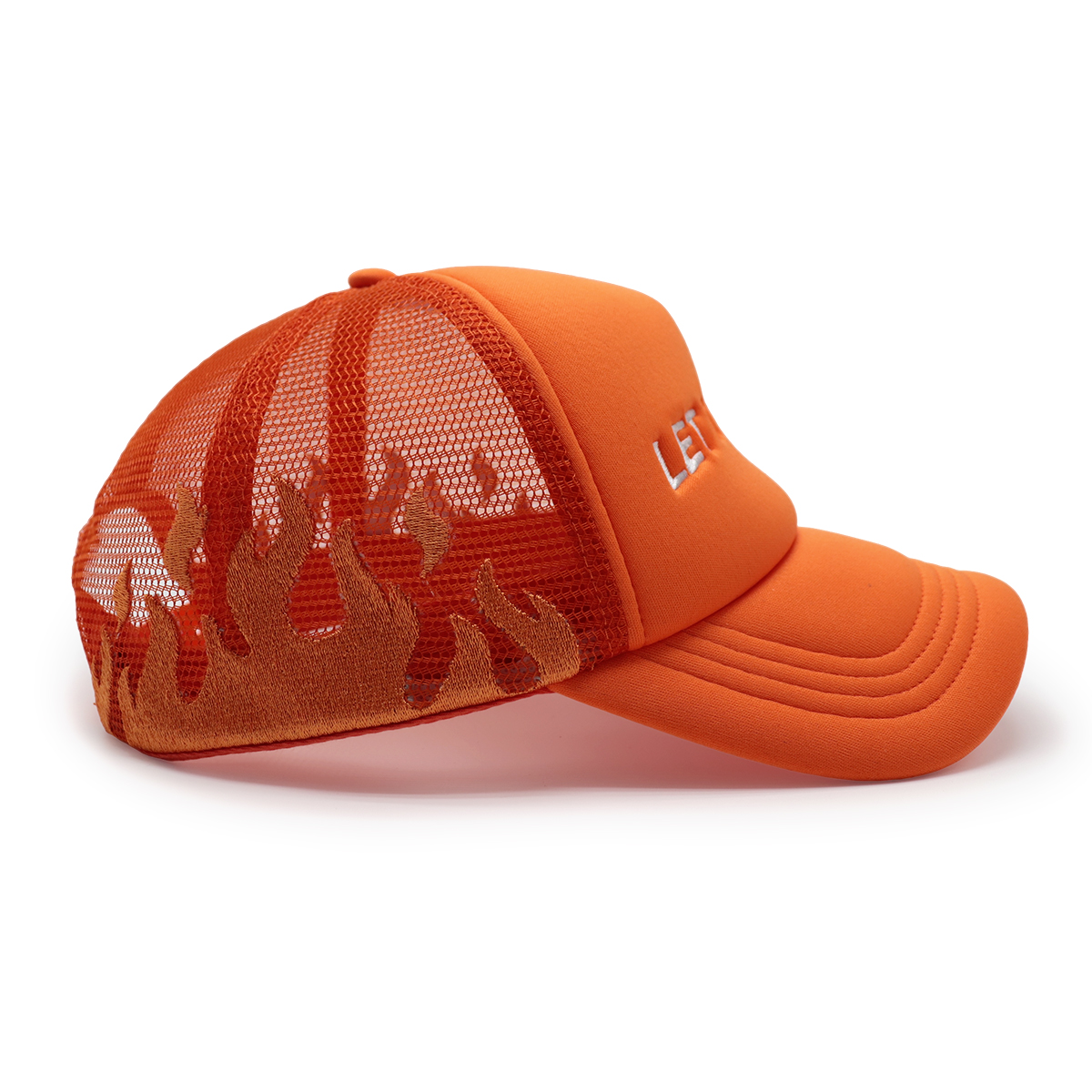 LET IT BURN 5-Panel Foam Mesh Trucker Hat with Flat Embroidery