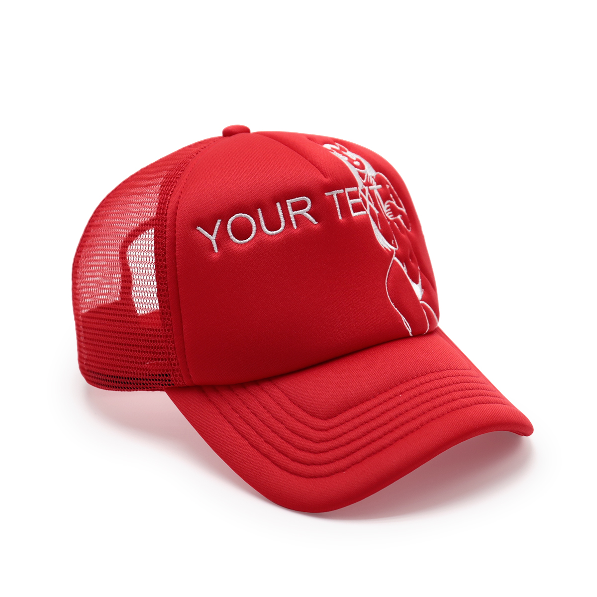 5-Panel Foam Mesh Trucker Hat with Bikini Line Flat Embroidery