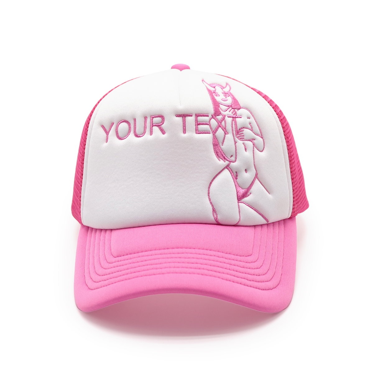 5-Panel Foam Mesh Trucker Hat with Bikini Line Flat Embroidery