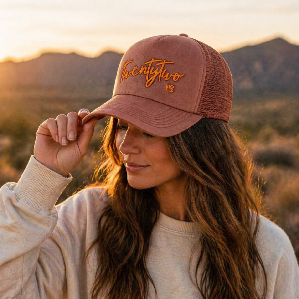 Two-Tone Script Logo Foam Mesh Trucker Cap