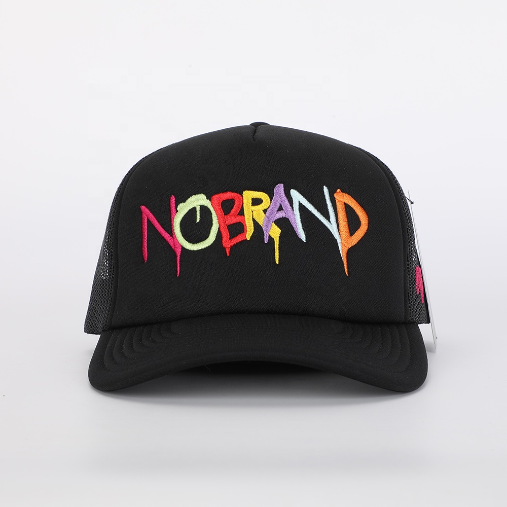 Black 5-Panel Foam Trucker Cap with Bold Logo Embroidery