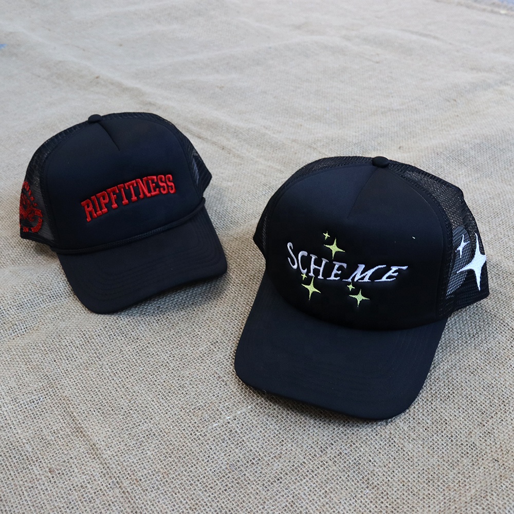 Black Foam Mesh Trucker Cap with RIPFITNESS & SCHEME Embroidered Logo