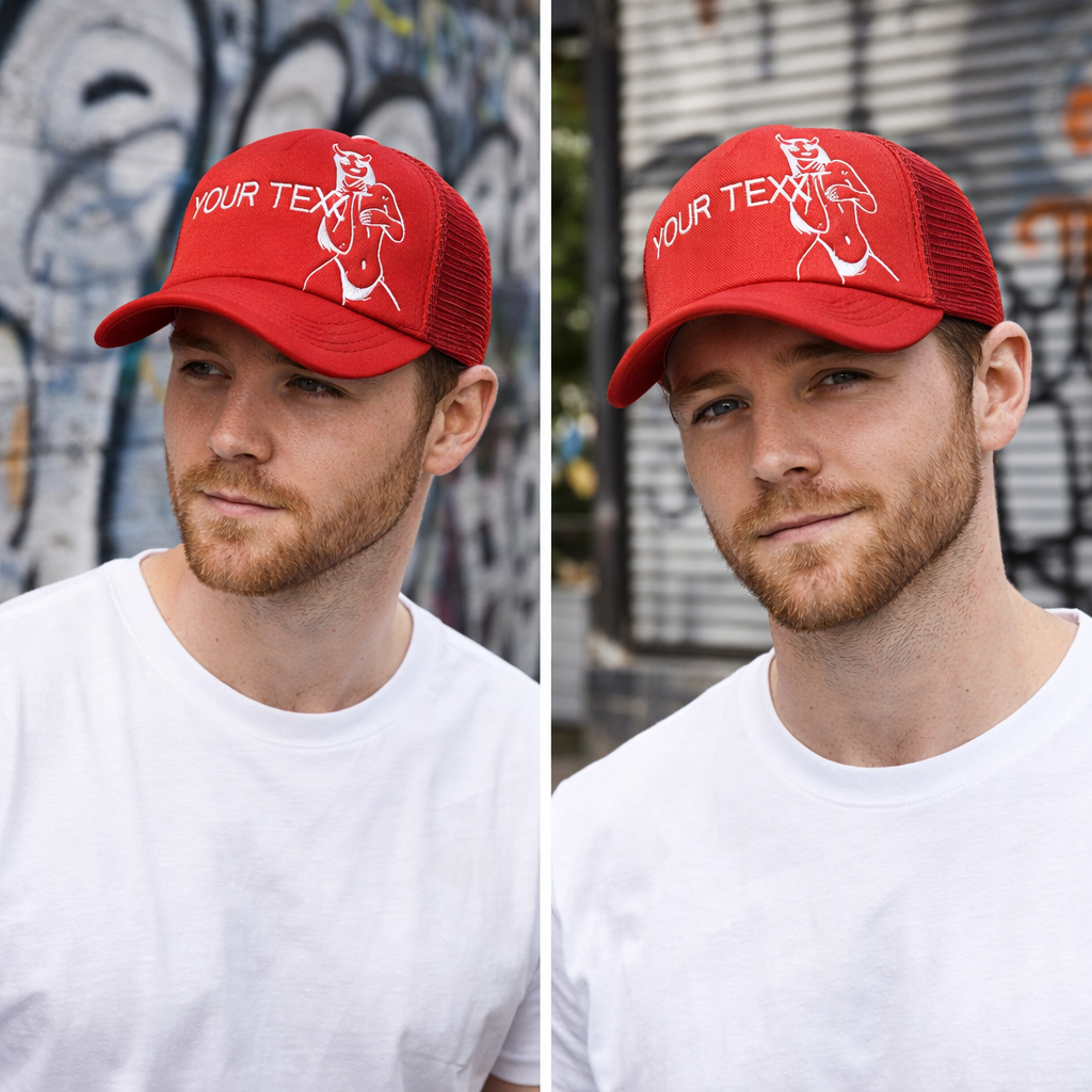 5-Panel Foam Mesh Trucker Hat with Bikini Line Flat Embroidery