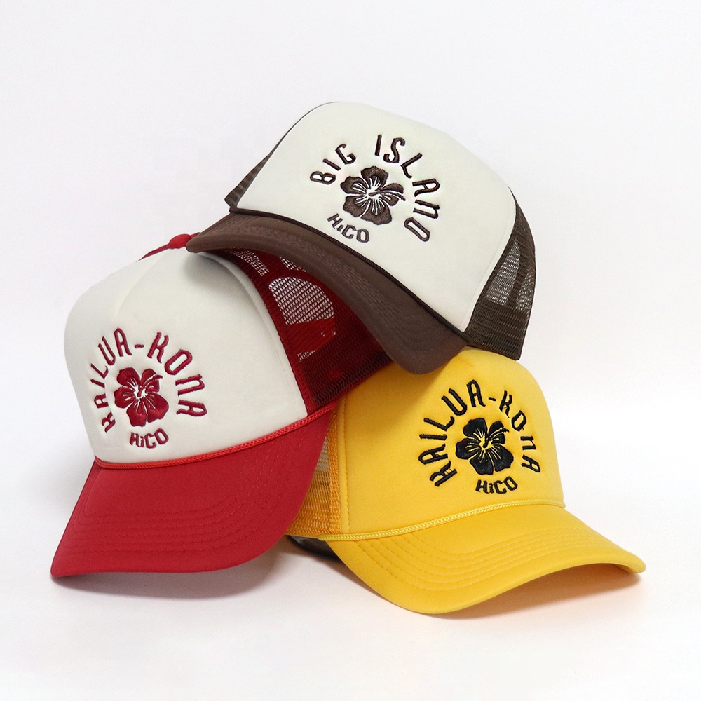 Retro Floral Embroidered Mesh Trucker Cap with Curved Brim