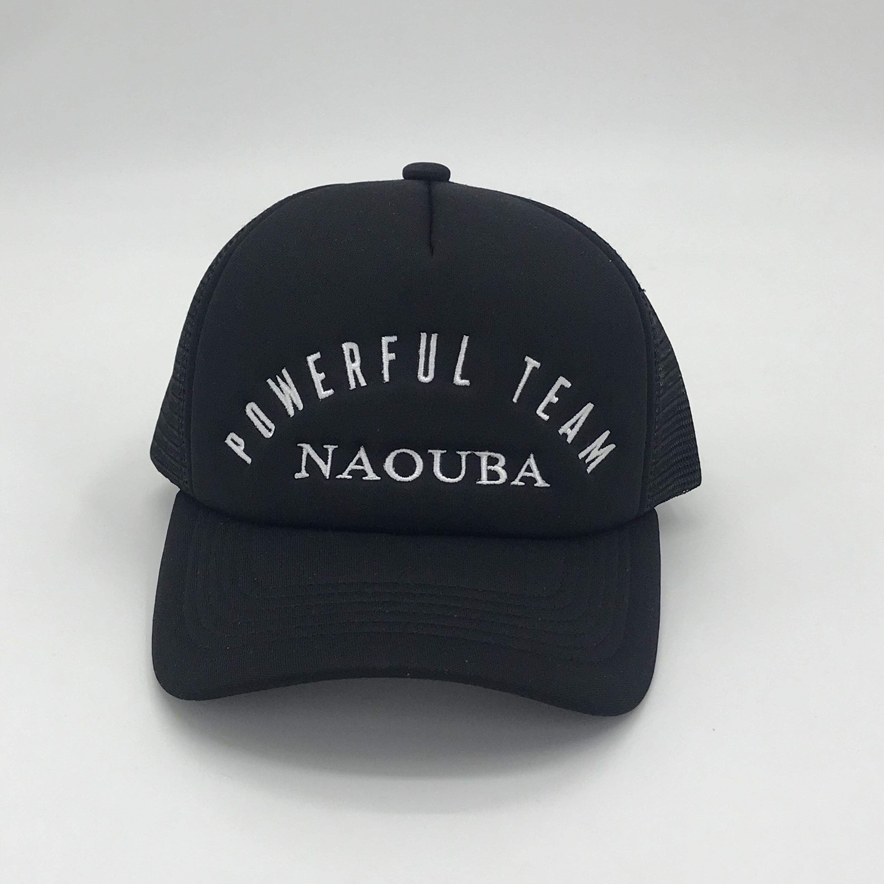 Black Mesh Back Curved Brim Trucker Cap with Embroidered Letter Design