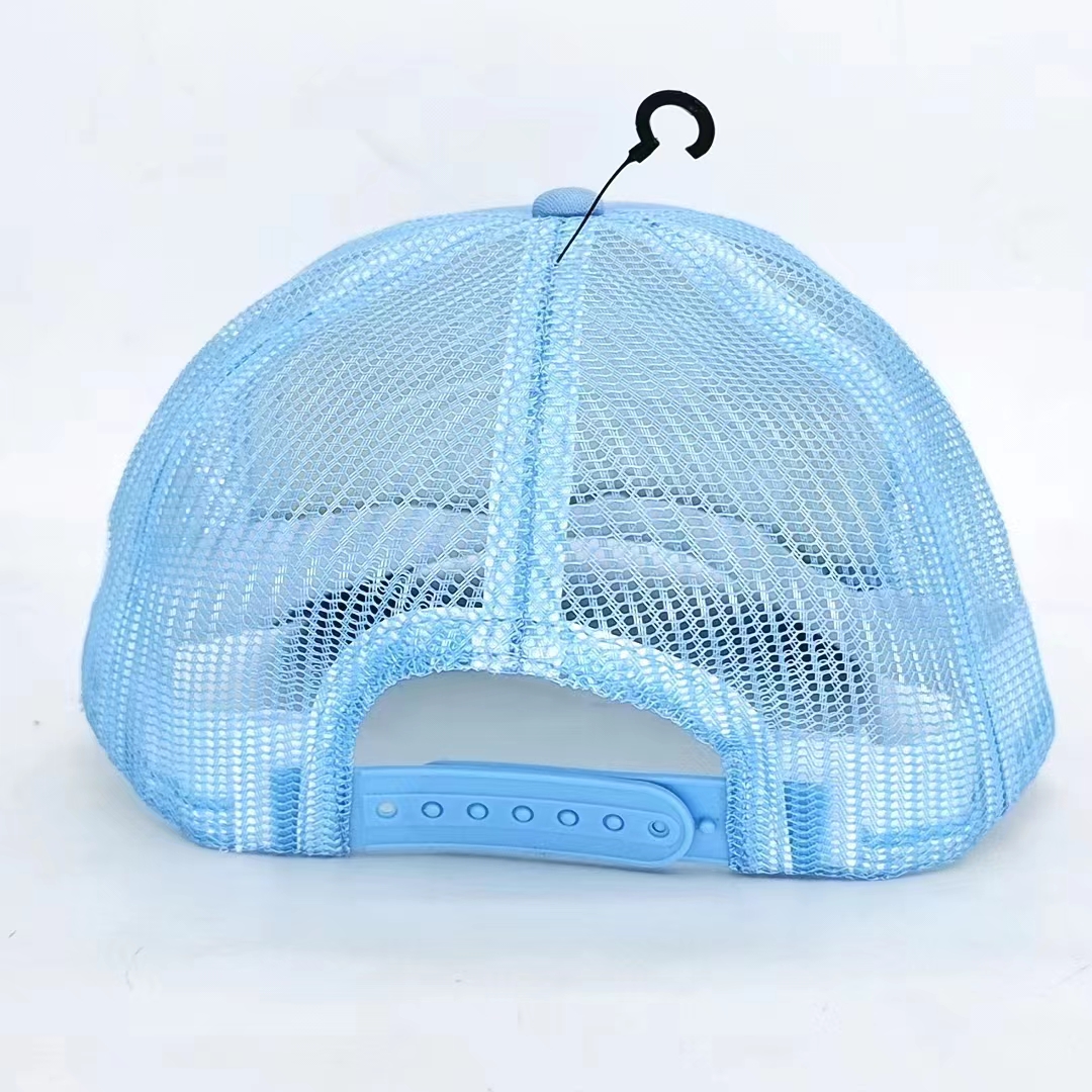 Sky Blue Foam Mesh Trucker Cap with Bold White Lettering