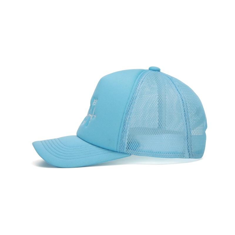 Sky Blue Foam Trucker Cap with Flat Embroidered Script Logo