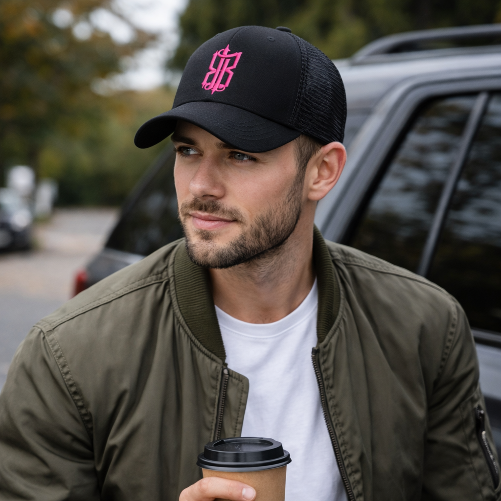 Black Mesh Trucker Cap with Embroidered Logo Breathable Snapback Hat