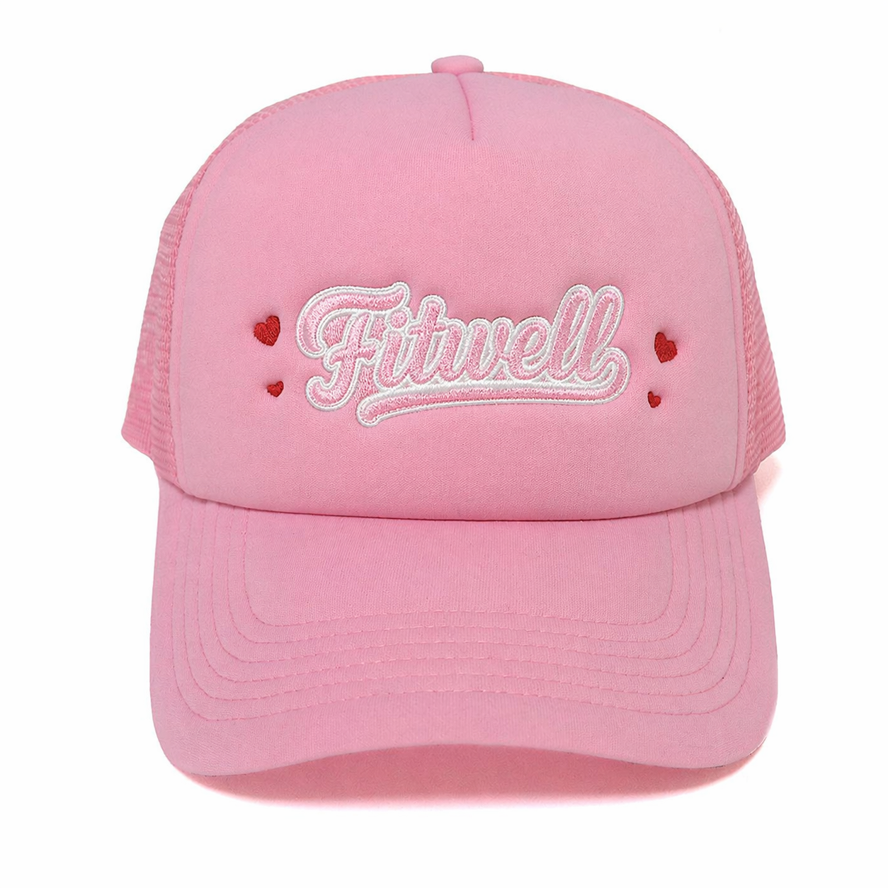 Pink Foam Trucker Hat with Love Letter Embroidery Mesh Back Snapback Cap