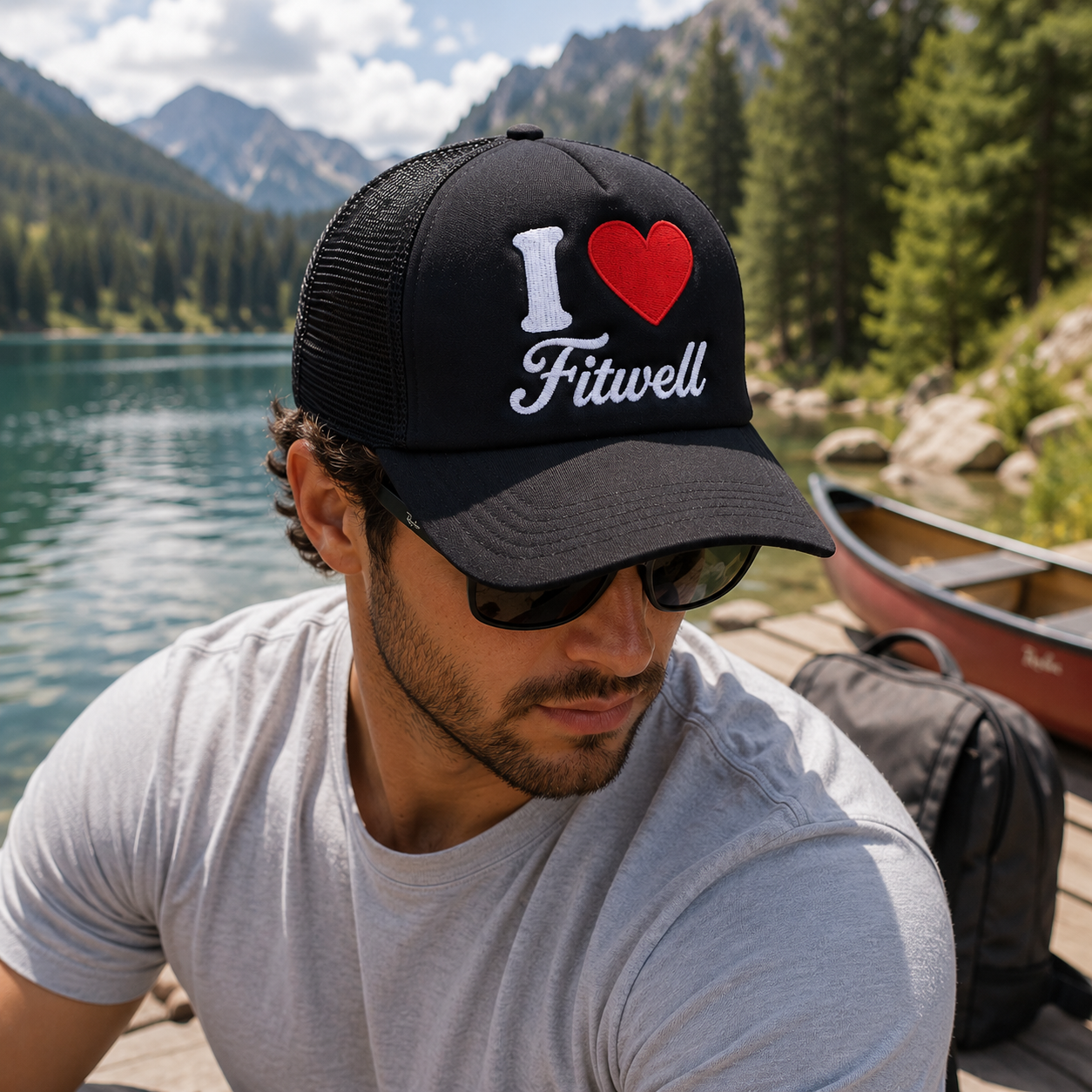 Black I Heart Script Logo Embroidered Foam Mesh Trucker Cap