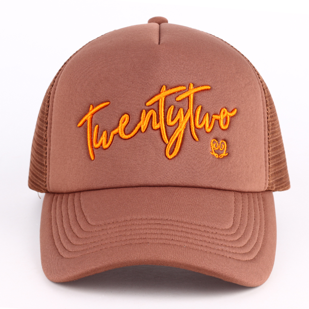 Two-Tone Script Logo Foam Mesh Trucker Cap