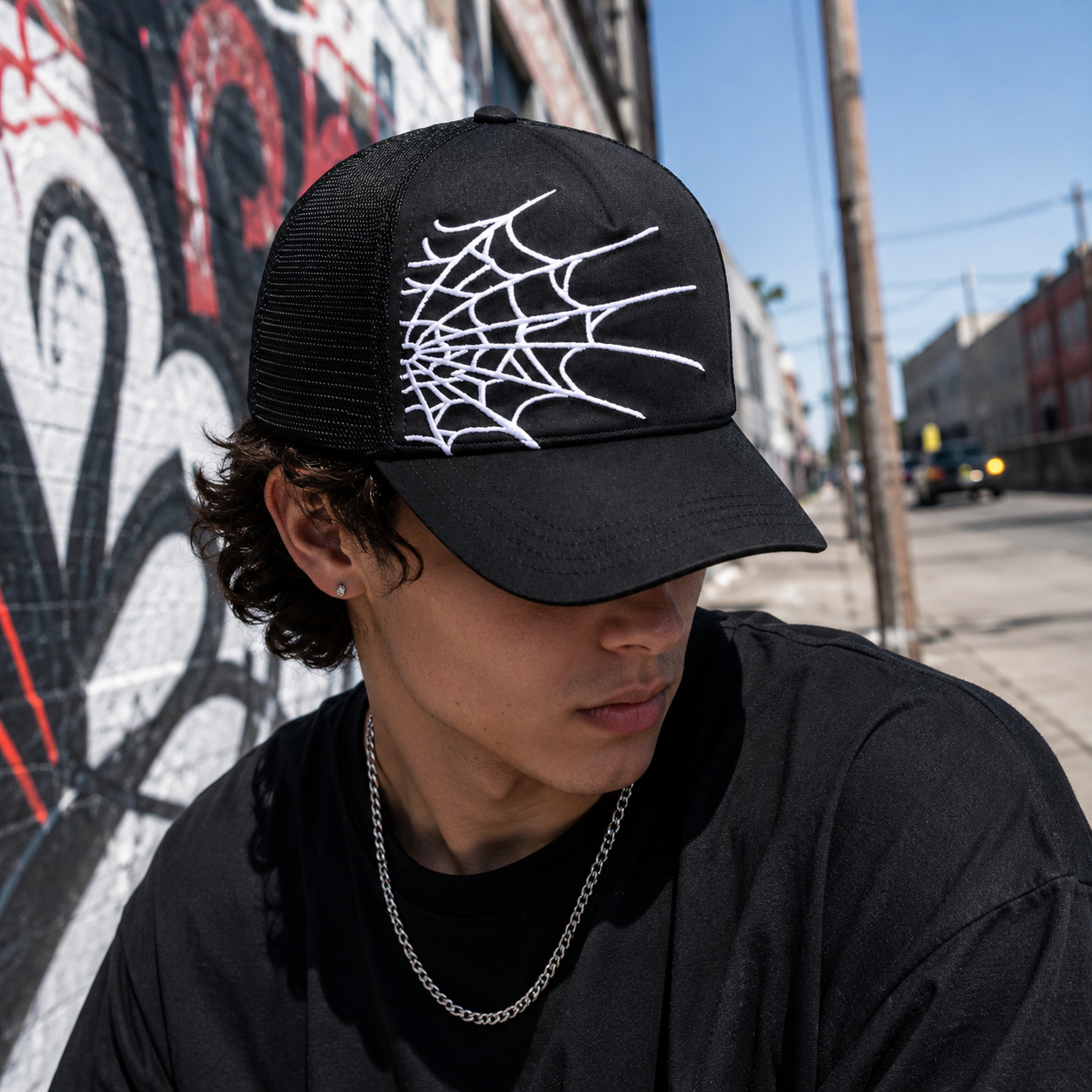Spider Web Graphic Foam Mesh Trucker Hat