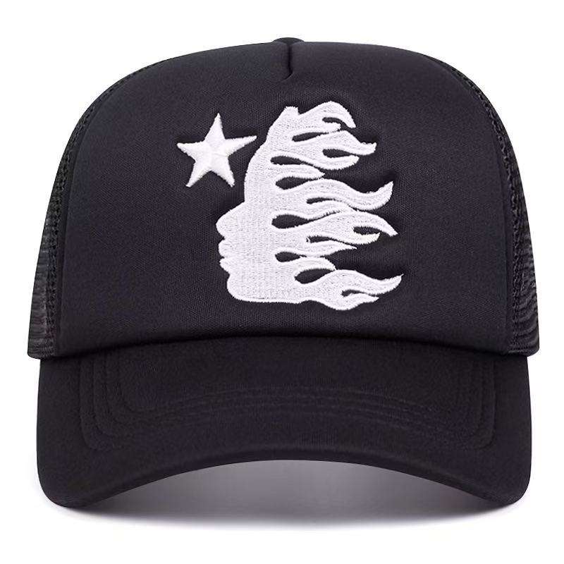 Flame Star Foam Mesh Trucker Hat with White Flat Embroidery