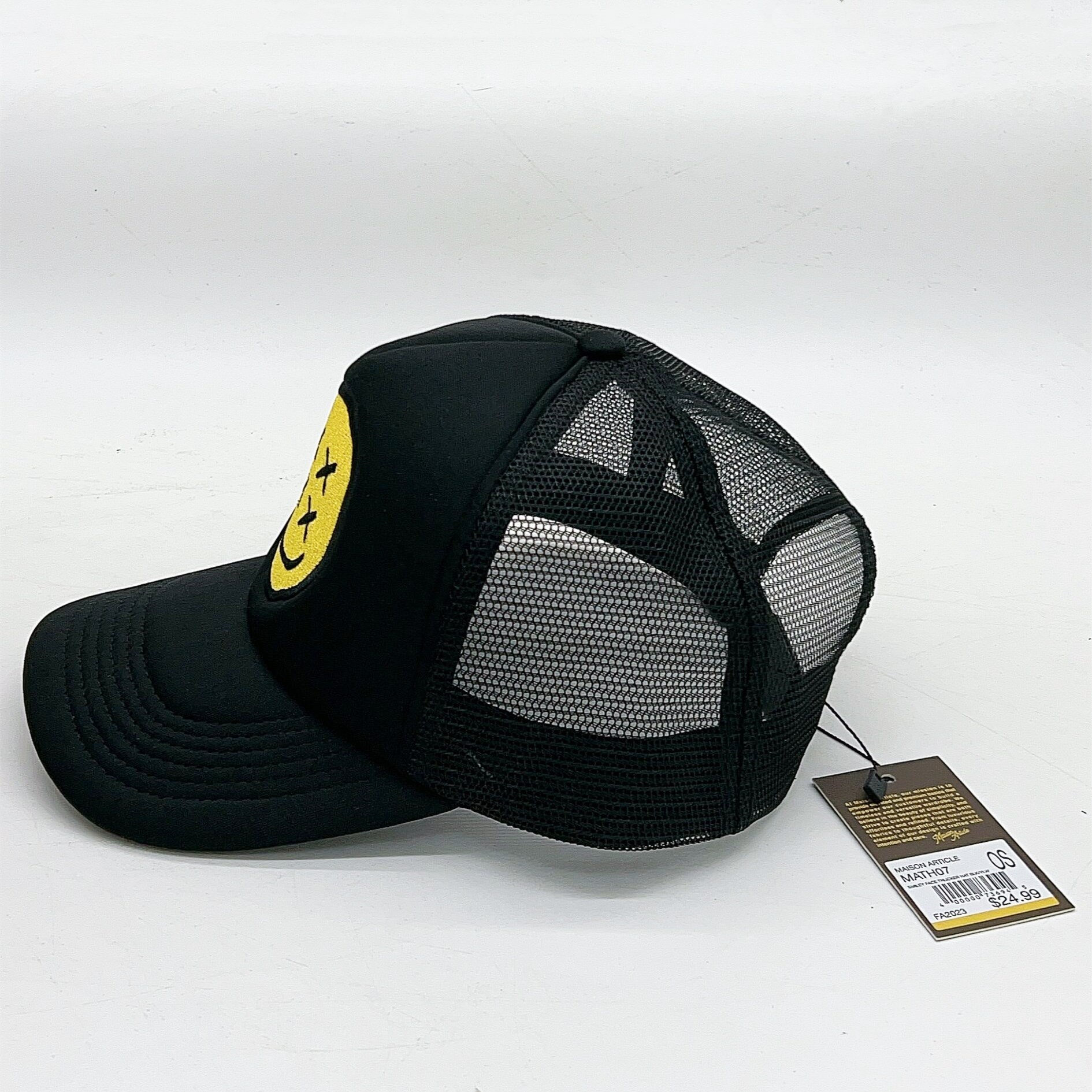 Black Smiley Face Patch Mesh Trucker Cap Casual Street Style Adjustable Hat