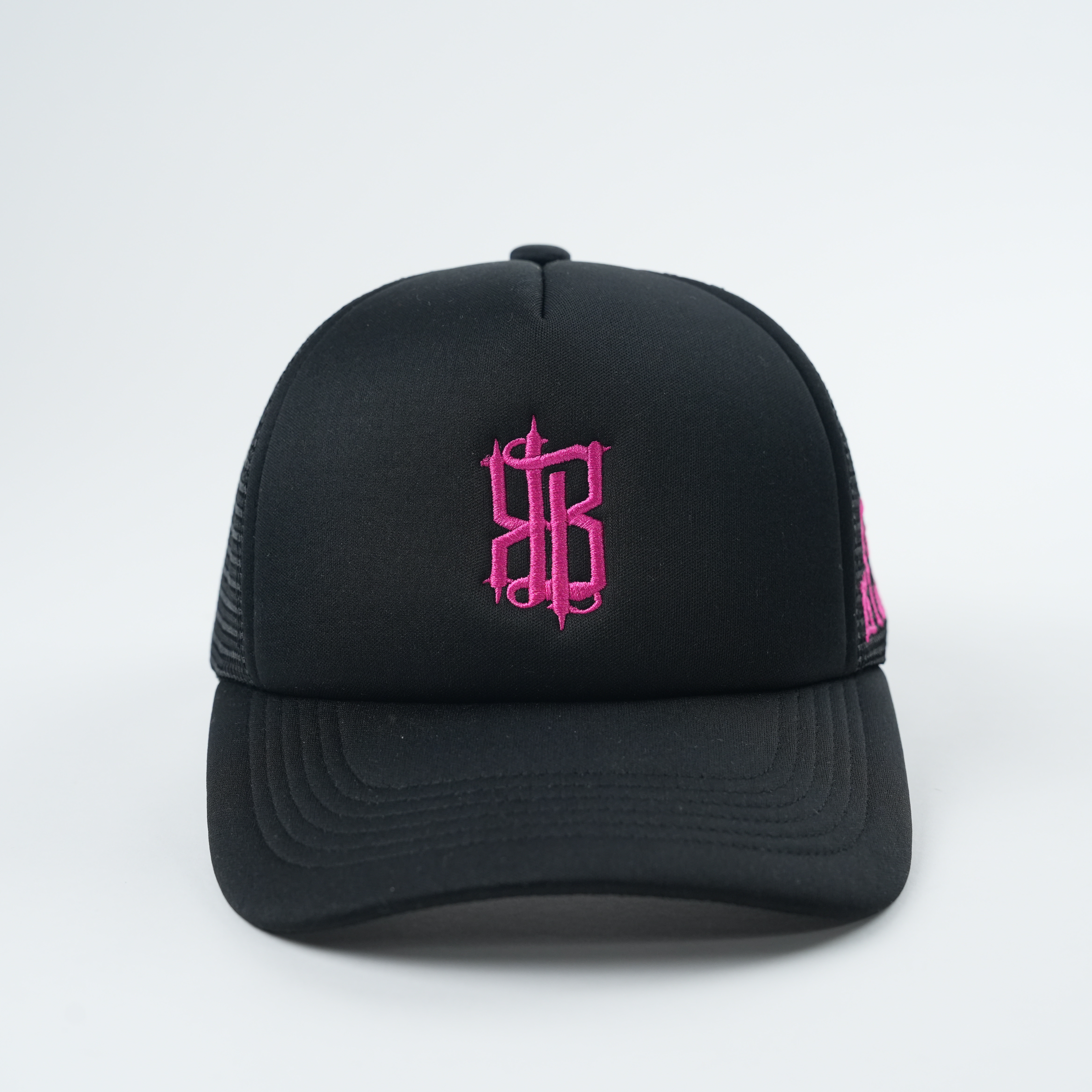 Black Mesh Trucker Cap with Embroidered Logo Breathable Snapback Hat