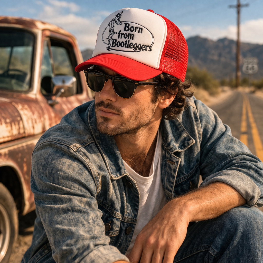 Vintage Logo Foam Trucker Hat with Mesh Back and Curved Brim