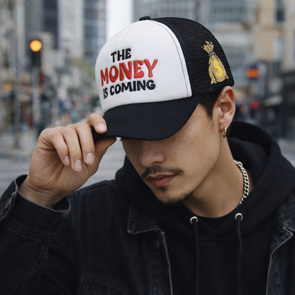 The Money Is Coming Embroidered Foam Mesh Trucker Hat