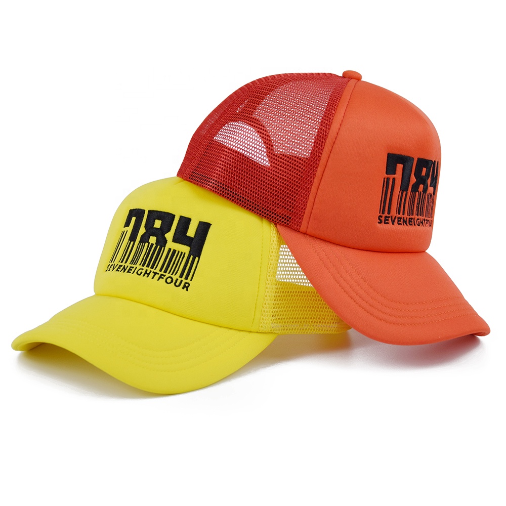 Two-Tone Foam Front Mesh Trucker Cap with Flat Embroidery Logo